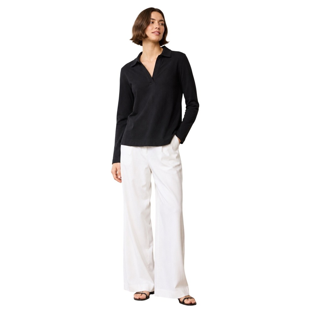 PACT Women's Black Long Sleeve Polo Shirt S Organic Cotton Minimalist Preppy